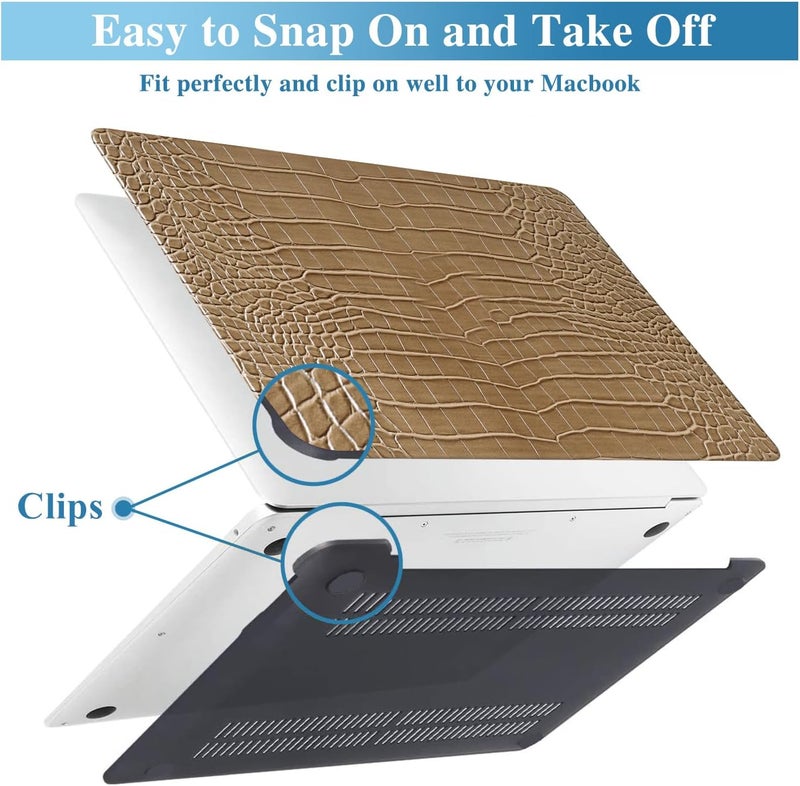 KEROM Compatible with Crocodile MacBook Air 13 Inch Case 2025-2022 M4 M3 M2 A3240 A3113 A2681, Textured Elegant Luxury Aligator Skin Snakeskin PU Leather Hardshell Case & Keyboard Cover, Brown - Image 3
